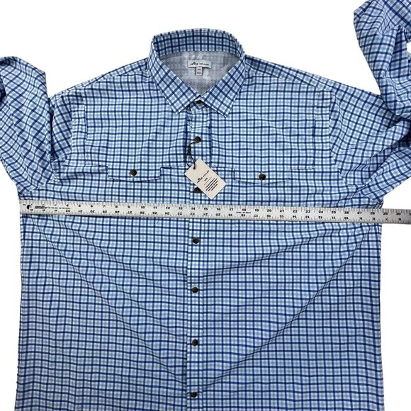 Peter Millar Performance Shirt XXL Blue Check Roll Tab Seaside Plaid Vented NWT - Picture 12 of 14